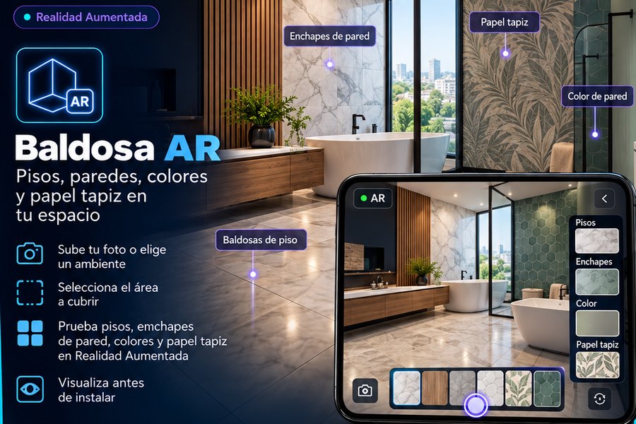 Pisos, enchapes, papel de colgar y color de pared en Realidad Aumentada