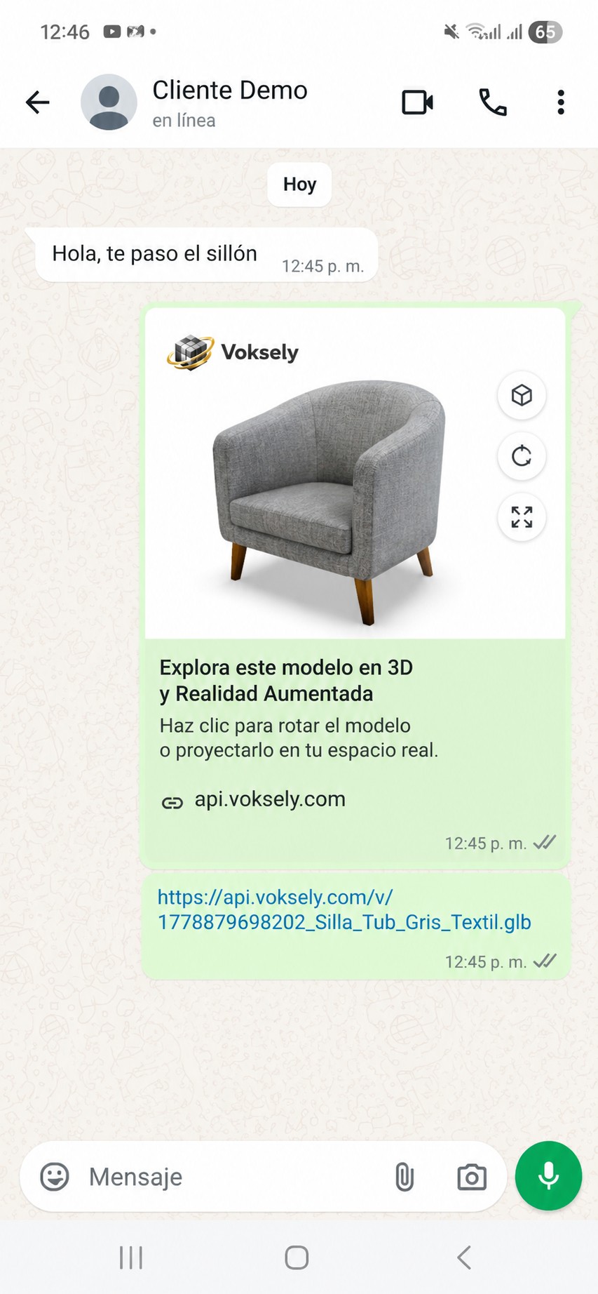 Link de Voksely compartido en WhatsApp